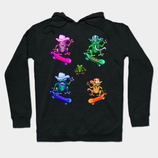 Frog 5 pack Kawaii Froggy Skateboarding Cute Frog pack of 5 in Texas cowboy hat Funny toad toads amphibian tadpole Green Red eyed tree frogs rain forest Lizard dragon zoology gift frog Hoodie